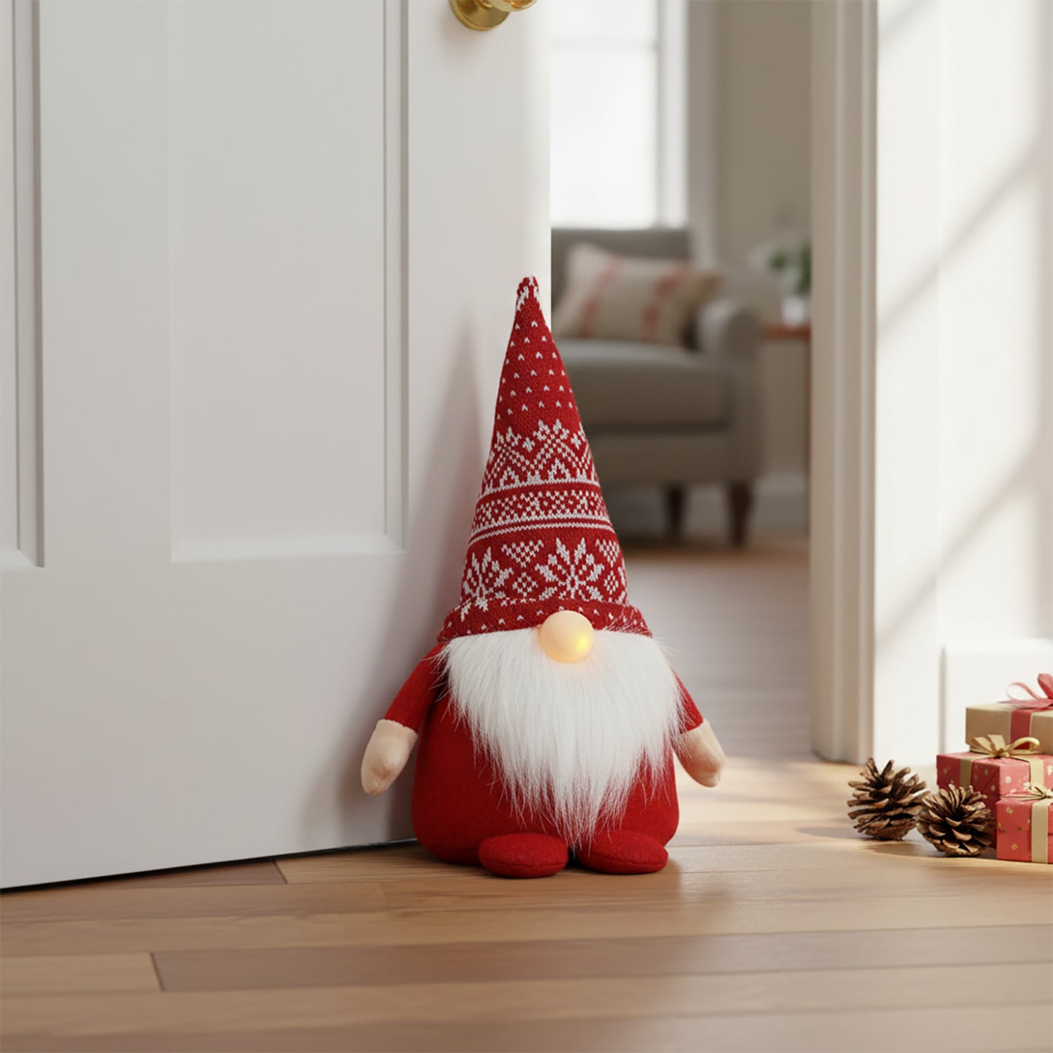 VESTIAMO CASA GRAN NATALE - Fermaporta Gnomo Luminoso Musicale Natalizio h32 cm